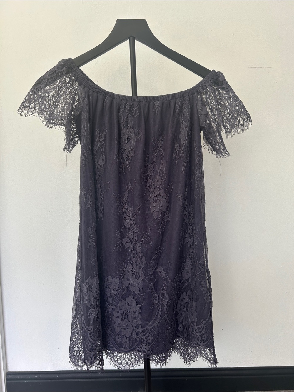 American Eagle Outfitters purple Lace off the Shoulder Mini Dress